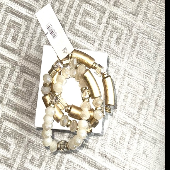 3 Stack Bead Bracelet Set NEW gold / Crystal  Stretch- New - Picture 3 of 6